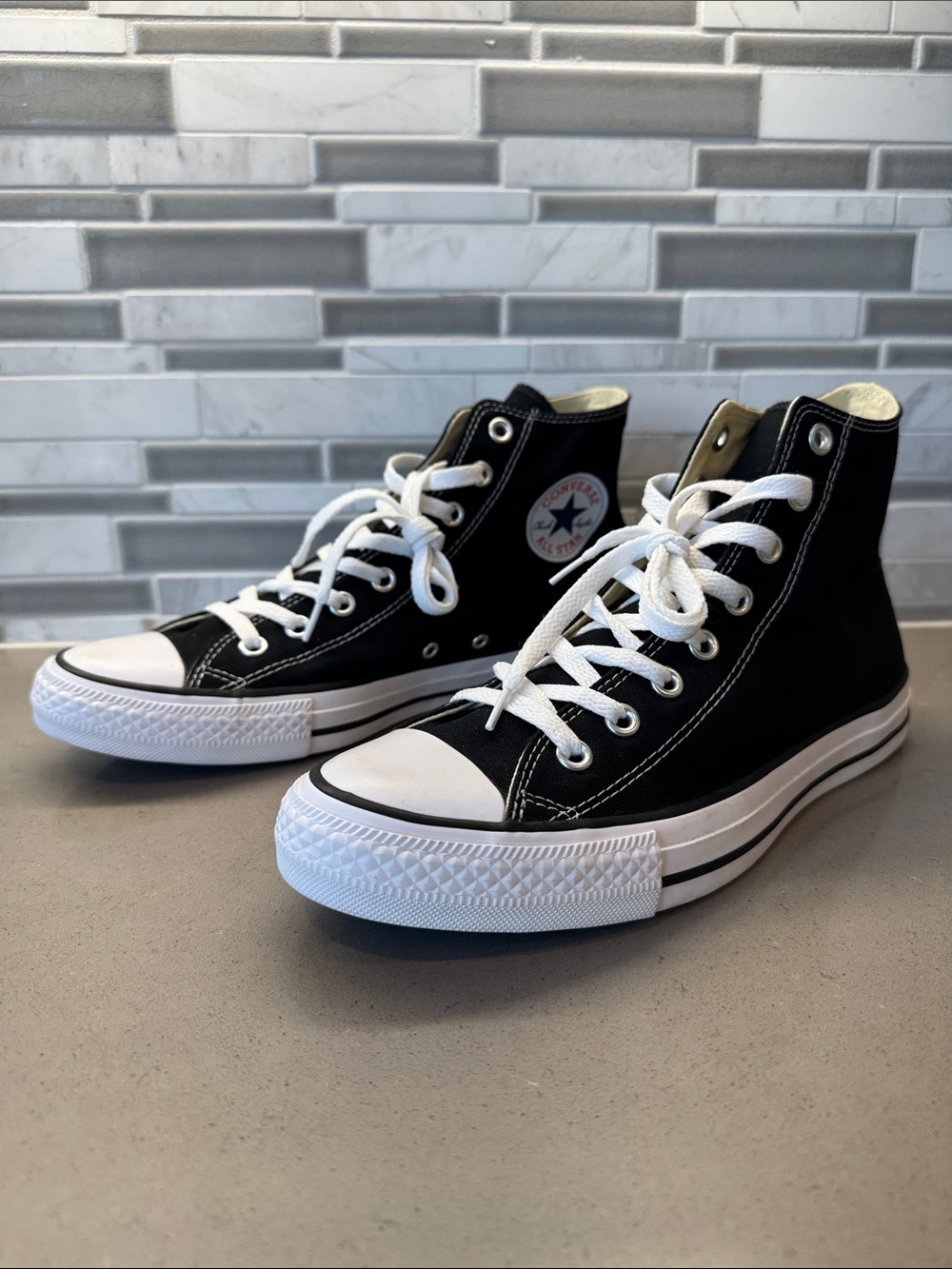 Converse Mens Black and White Kids High Top Sneakers